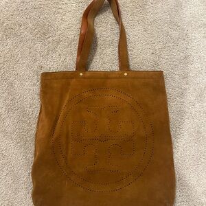 Tory Burch Large Suede Tote Perforated Logo
